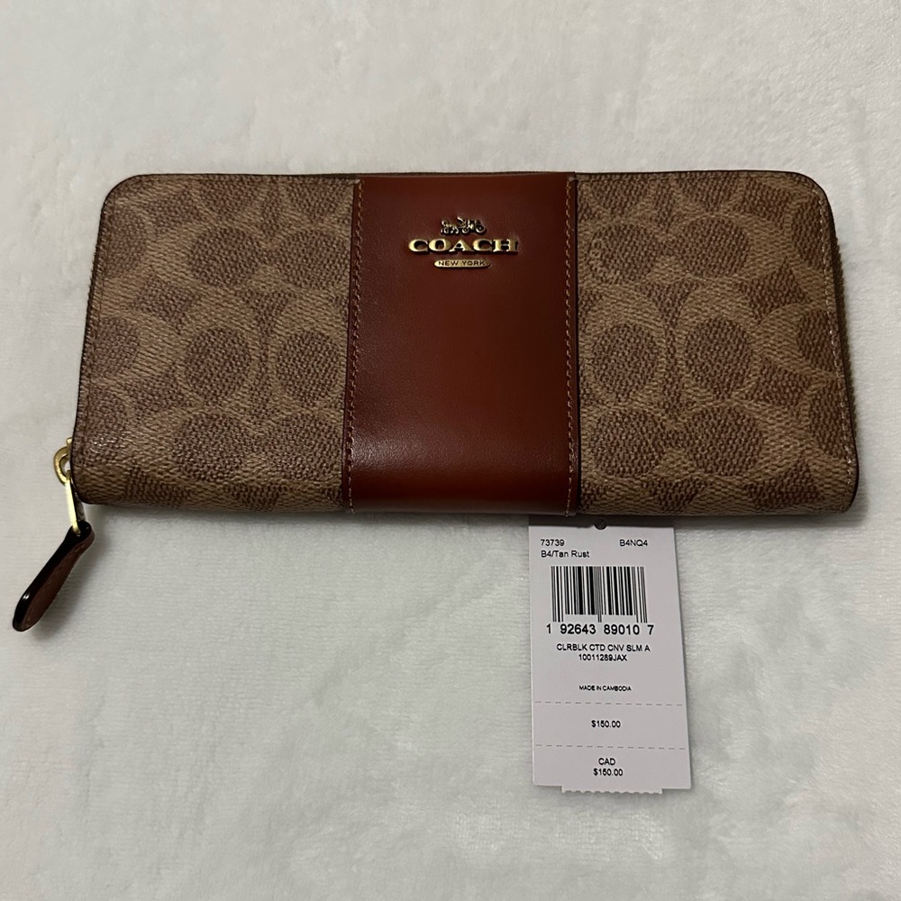 🩷NWT🩷 Signature Coated Canvas Colorblock Leather Slim Accordion Zip Wallet